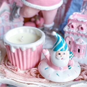 New Pastel Pink and Teal Santa Cupcake Candle